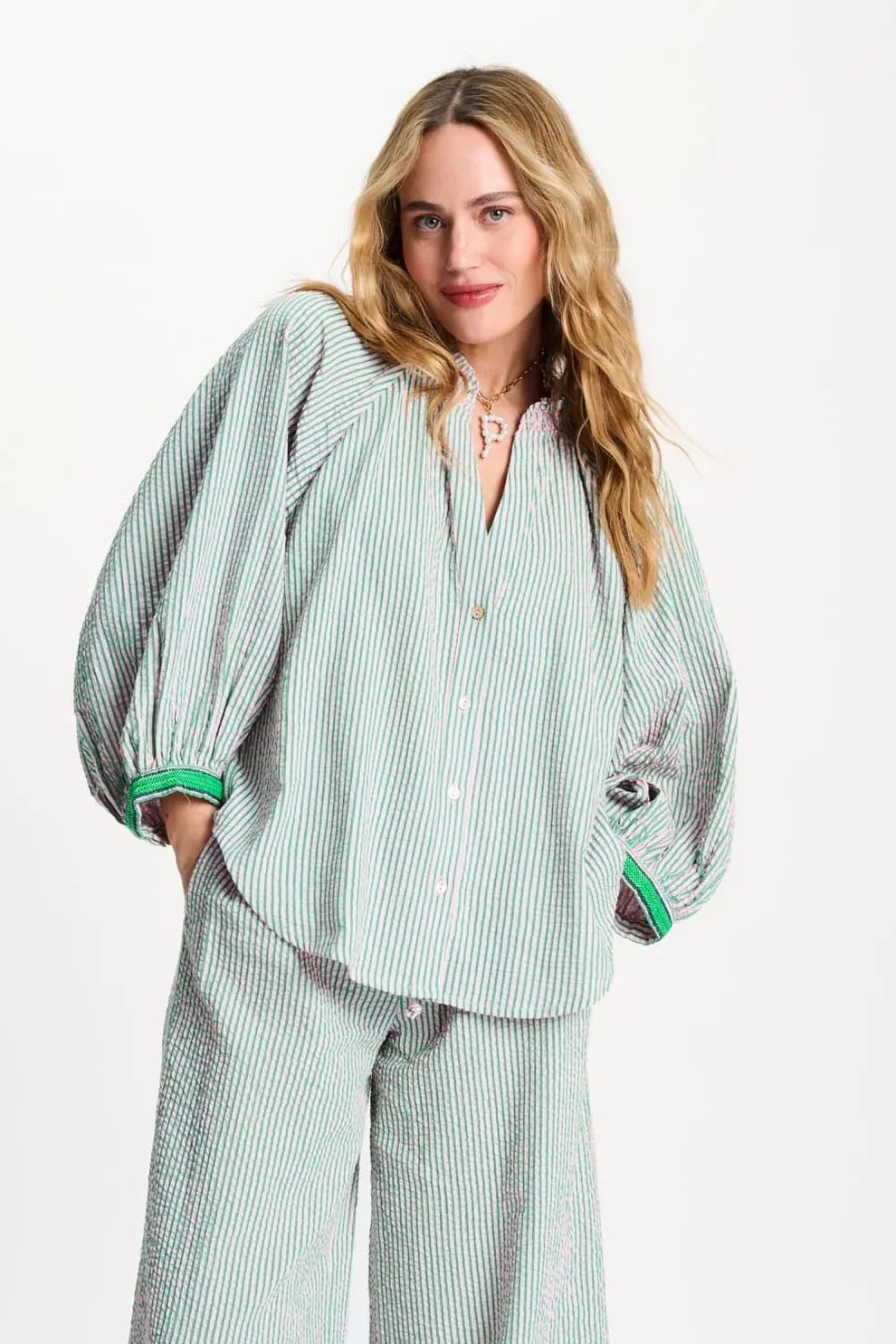 POM Amsterdam - Blouse Seersucker Green Pink