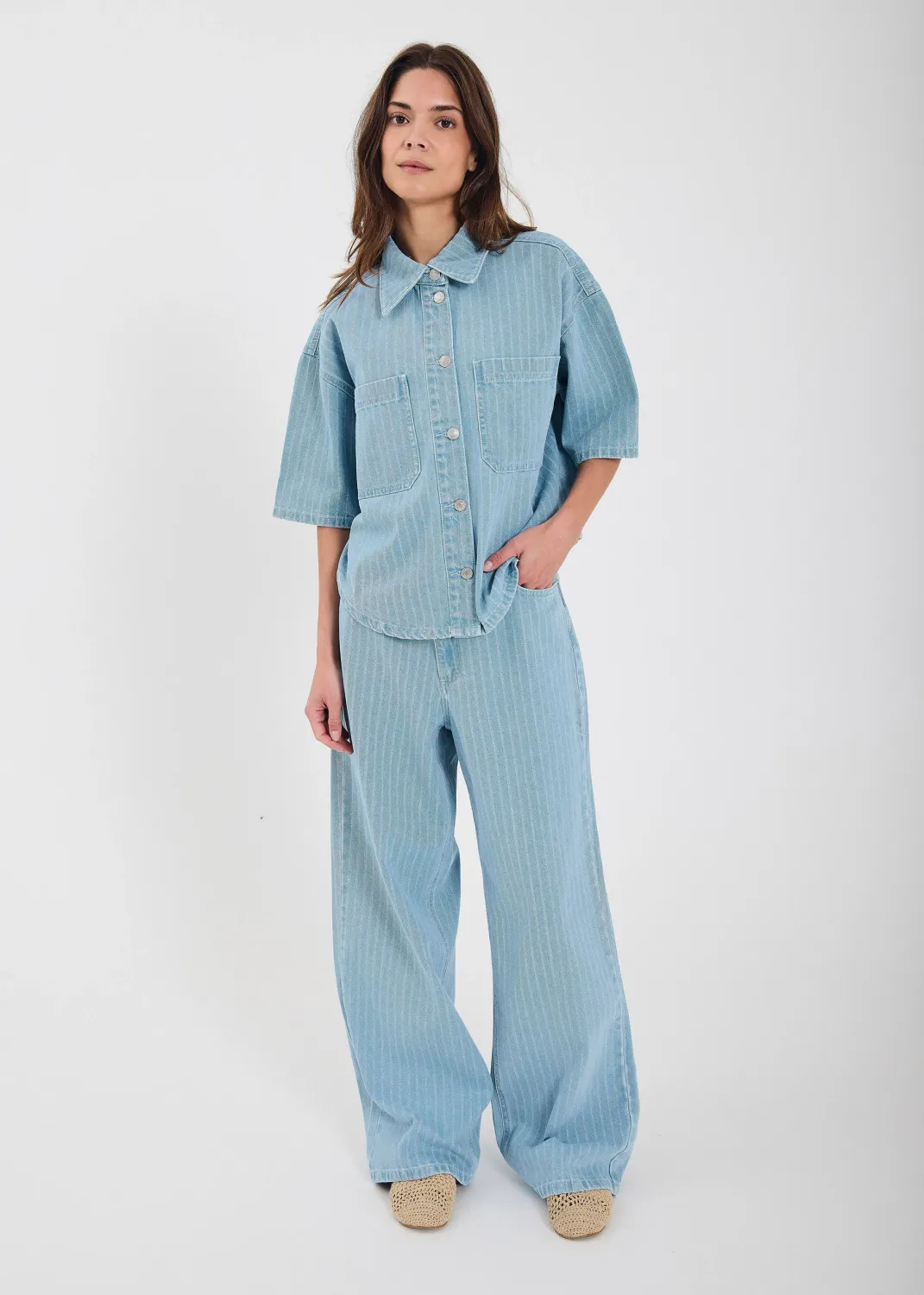 Norr - Hannali wide jeans light blue stripe