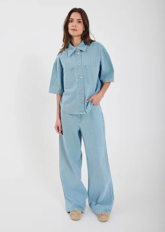 Norr - Hannali wide jeans light blue stripe
