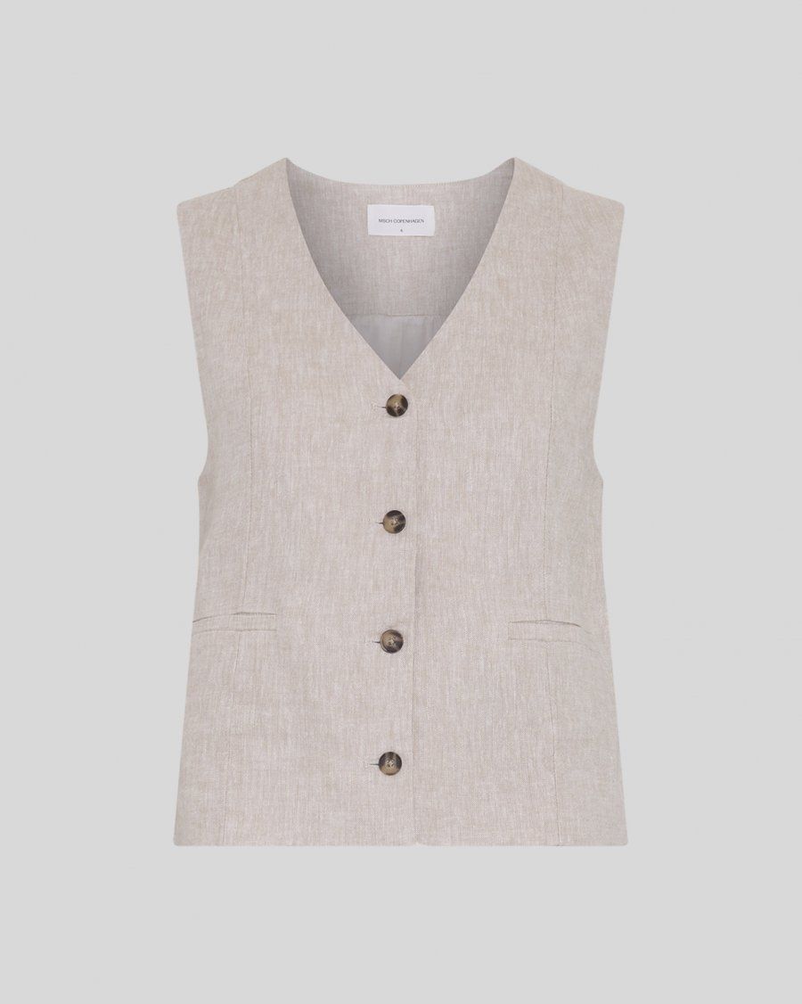 Moss Copenhagen (MSCH) - Viana Ginia V Neck Waistcoat Sand Melange