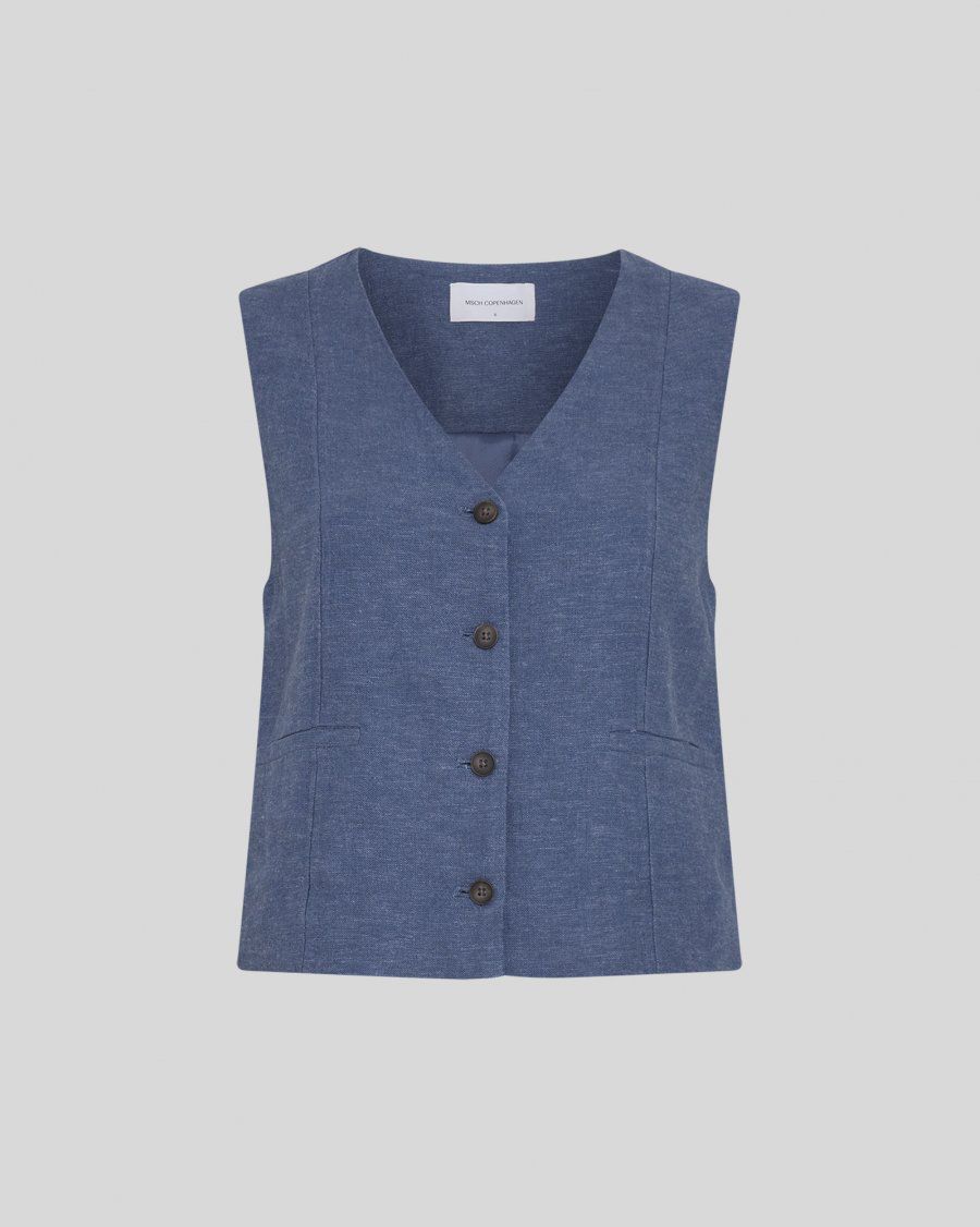 Moss Copenhagen (MSCH) - Viana Ginia V Neck Waistcoat Indigo Melange