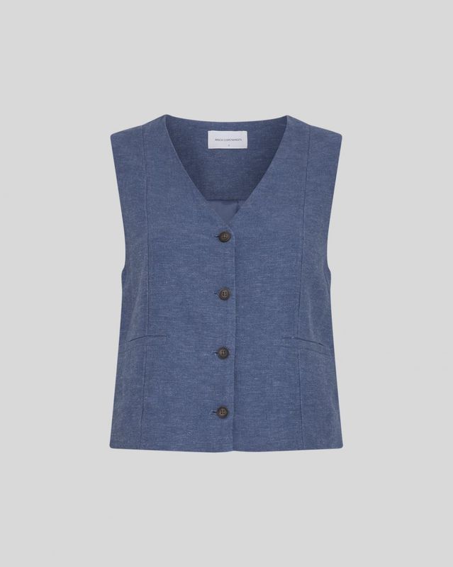 Moss Copenhagen (MSCH) - Viana Ginia V Neck Waistcoat Indigo Melange