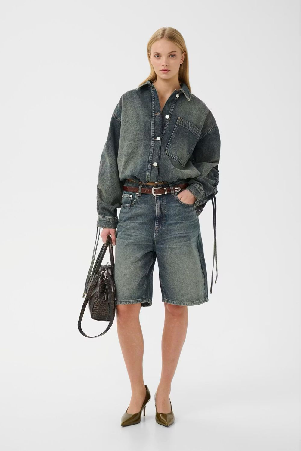 Gestuz - Susara HW Shorts blue/green wash