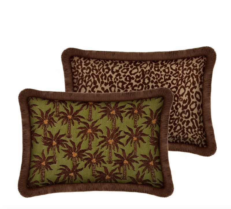Palais - Double sided cushion Laura Chocolate &amp; Olive x Maya Chocolate &amp; Raffia