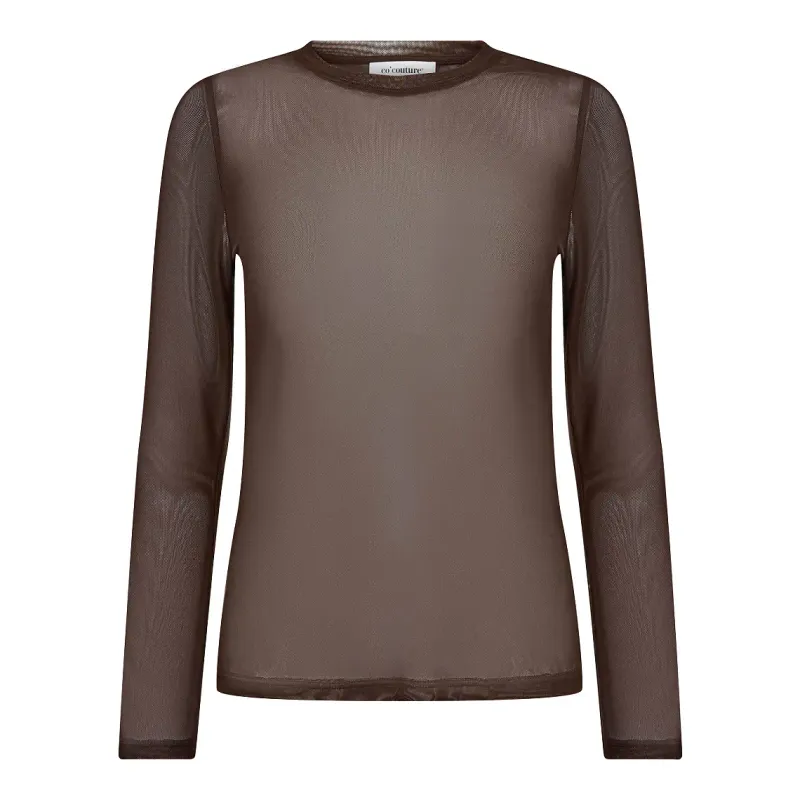 Co'Couture - Mesh O-neck blouse dark brown