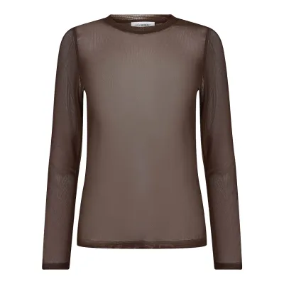 Co'Couture - Mesh O-neck blouse dark brown