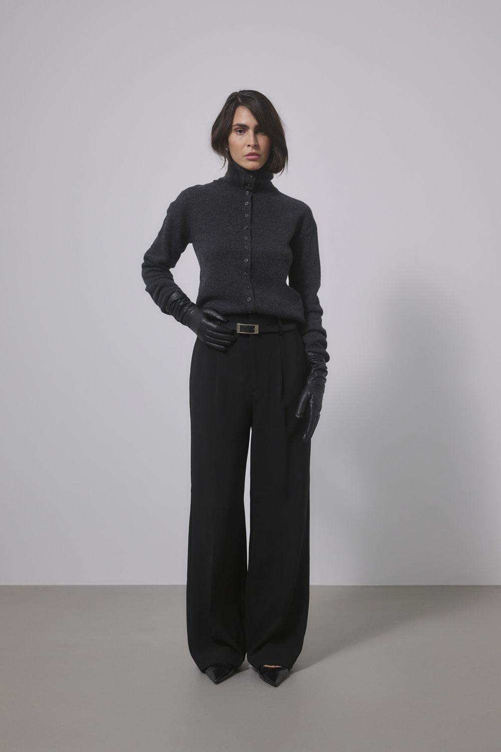 My Essential Wardrobe - Tracy Knit Rollneck cardigan Dark Grey melange