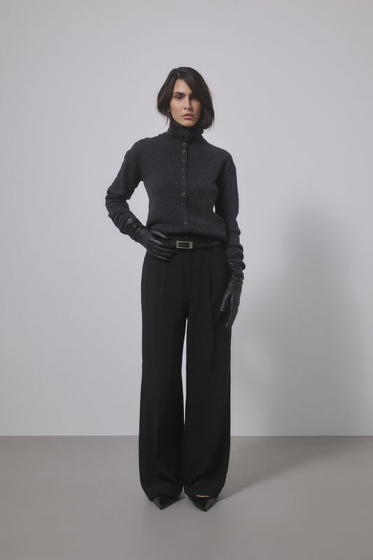 My Essential Wardrobe - Tracy Knit Rollneck cardigan Dark Grey melange