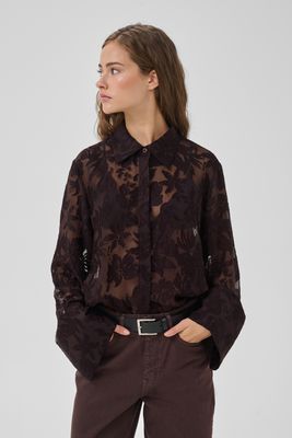 My Essential Wardrobe - Enya Boxy shirt Chocolate Plum burn out