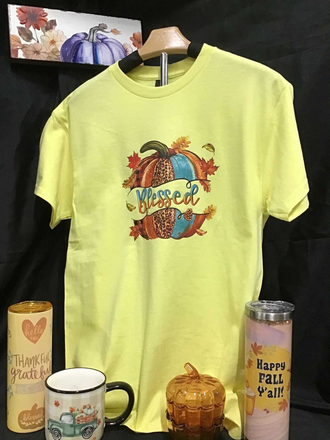 Yellow Blessed Pumpkin Tshirt, Size: M