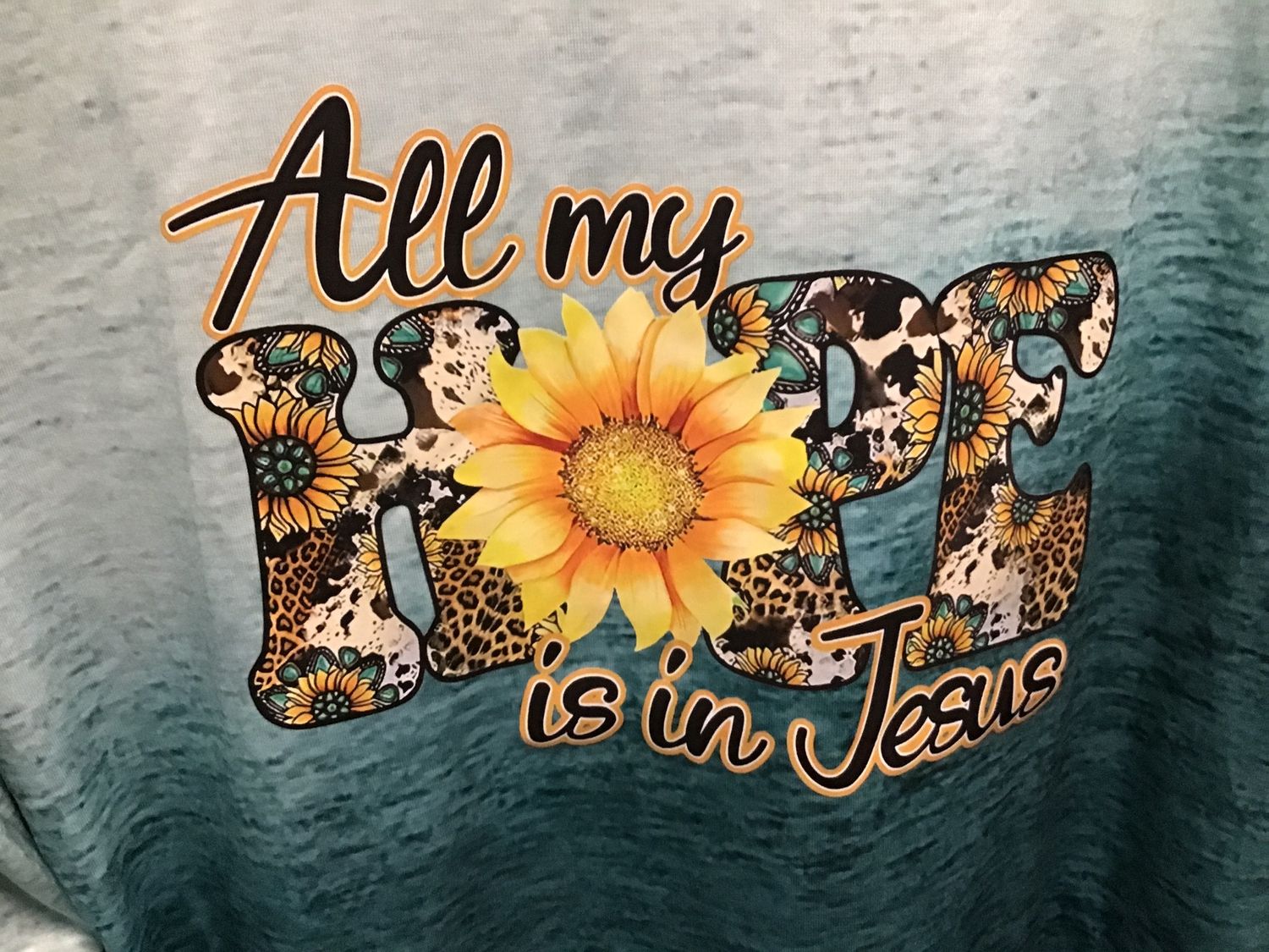 Teal Two-Tone Long Sleeve Christian Shirt, Size: M, Design: All my Hope is in Jesus