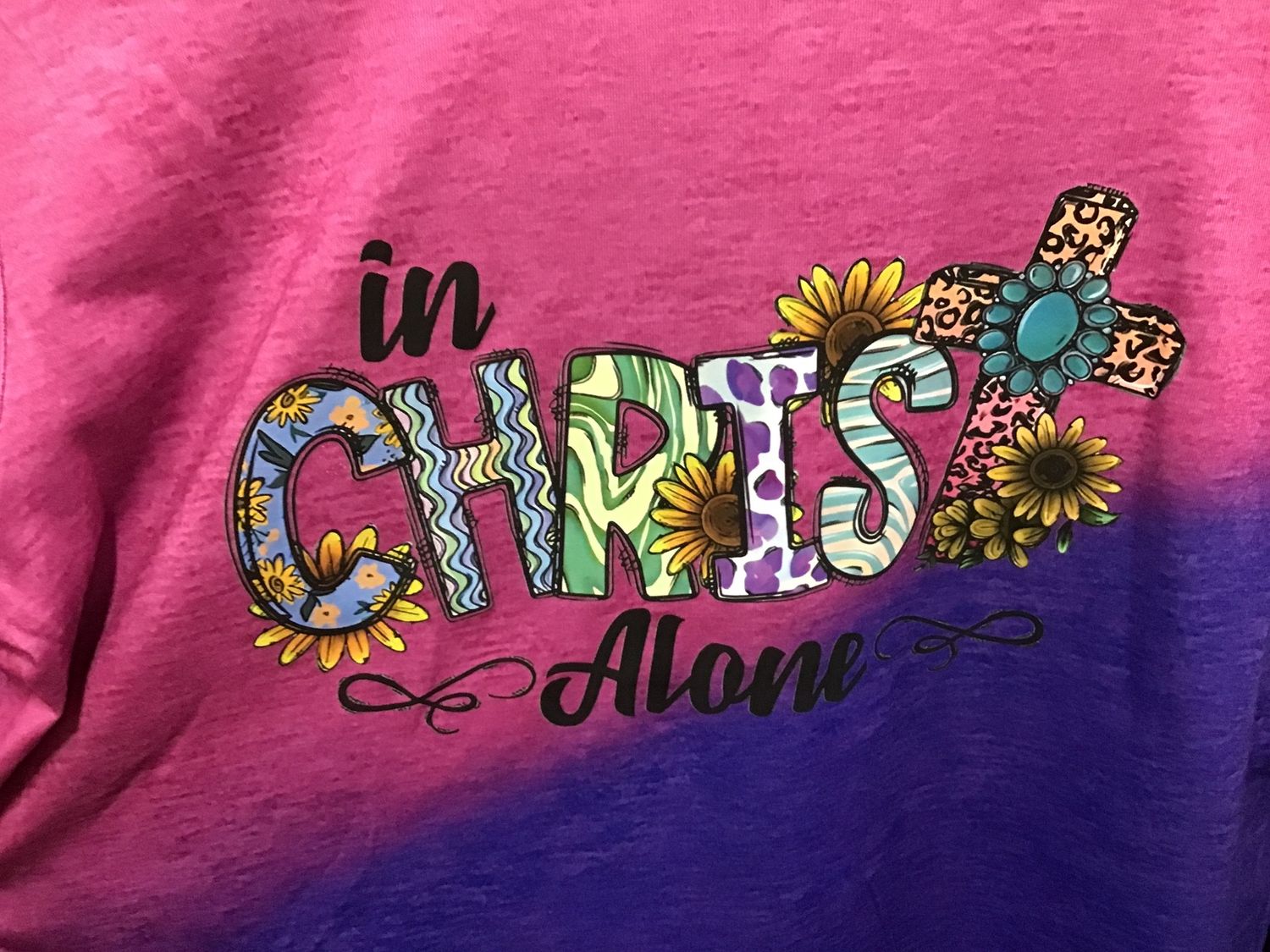 Purple Two-Tone Long Sleeve Christian Shirt, Size: S, Design: In Christ Alone