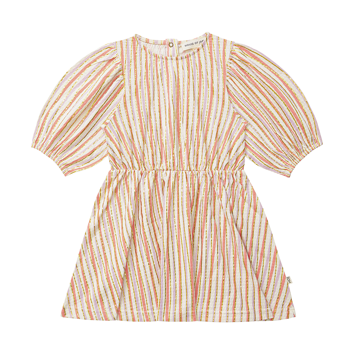 House of Jamie Balloon Dress (SS) Gold Vertical Stripes