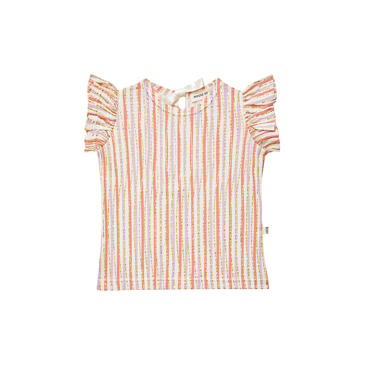 House of Jamie Ruffled Tee Gold Vertical Stripes