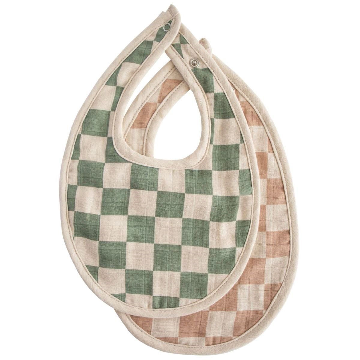 Mushie Muslin Bib 2-pack olive/natural check
