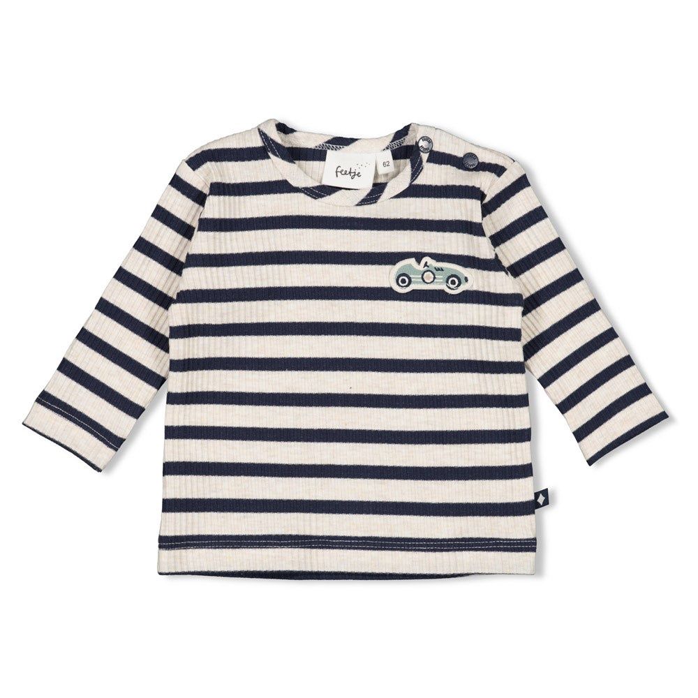 Feetje Longsleeve rib met streep Marine  -  Let&#39;s Go!