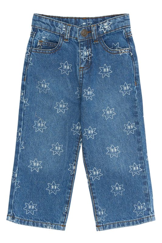 The New   Ripley Wide Jeans Medium Blue Denim AOP