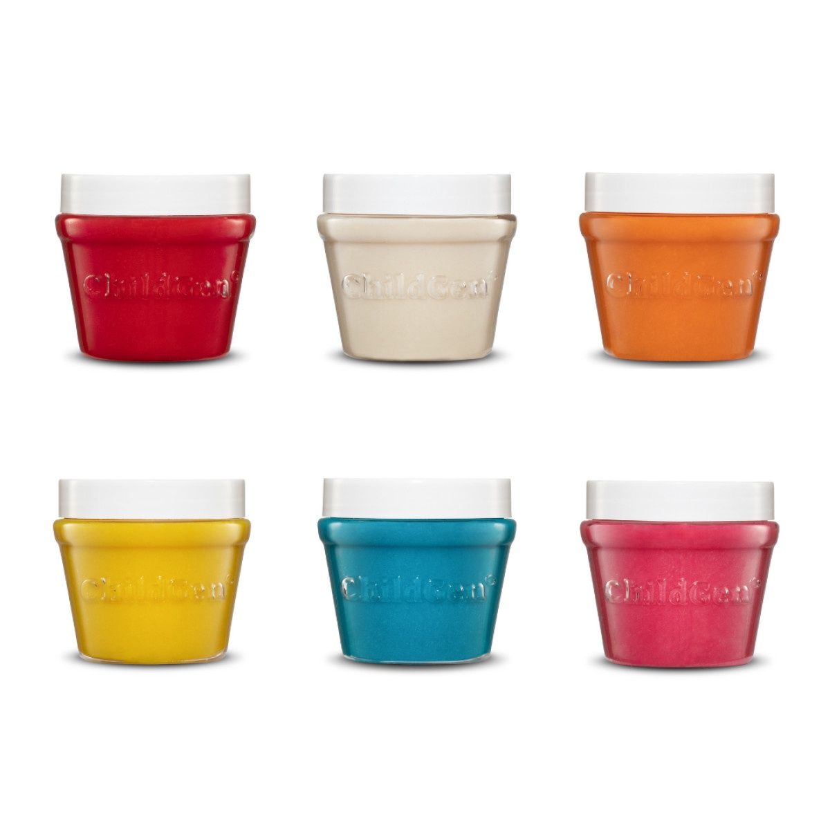 ChildGen PLAY DOUGH JAR 6 PCS, YELLOW- RED-BLUE-PINK-ORANGE-WHITE