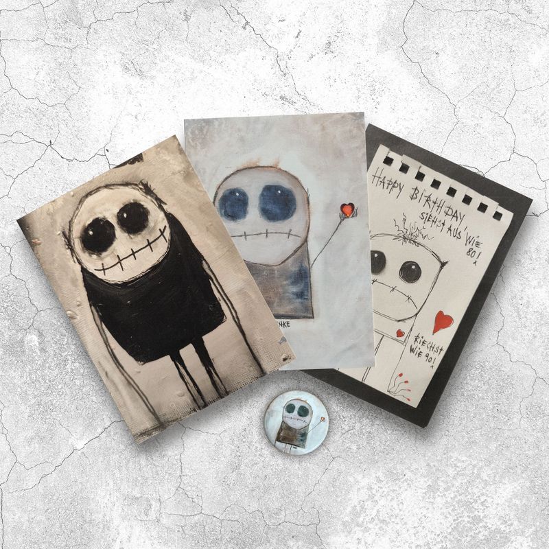 Postkartenset »Gemischtes Trio« + Magnet-Button