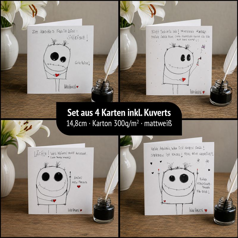 ABSCHIEDSKARTENSET – vier liebevolle Monster