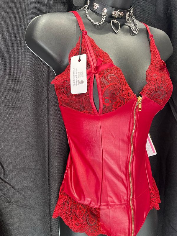Sexy red bodysuit with zip