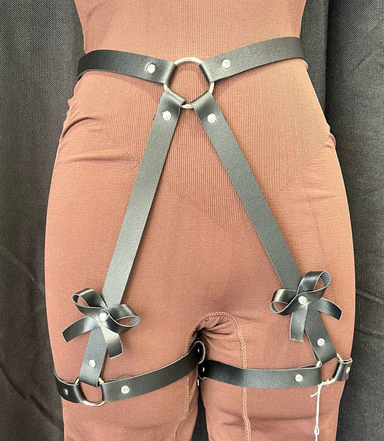 Leather Suspender Belt With Bows