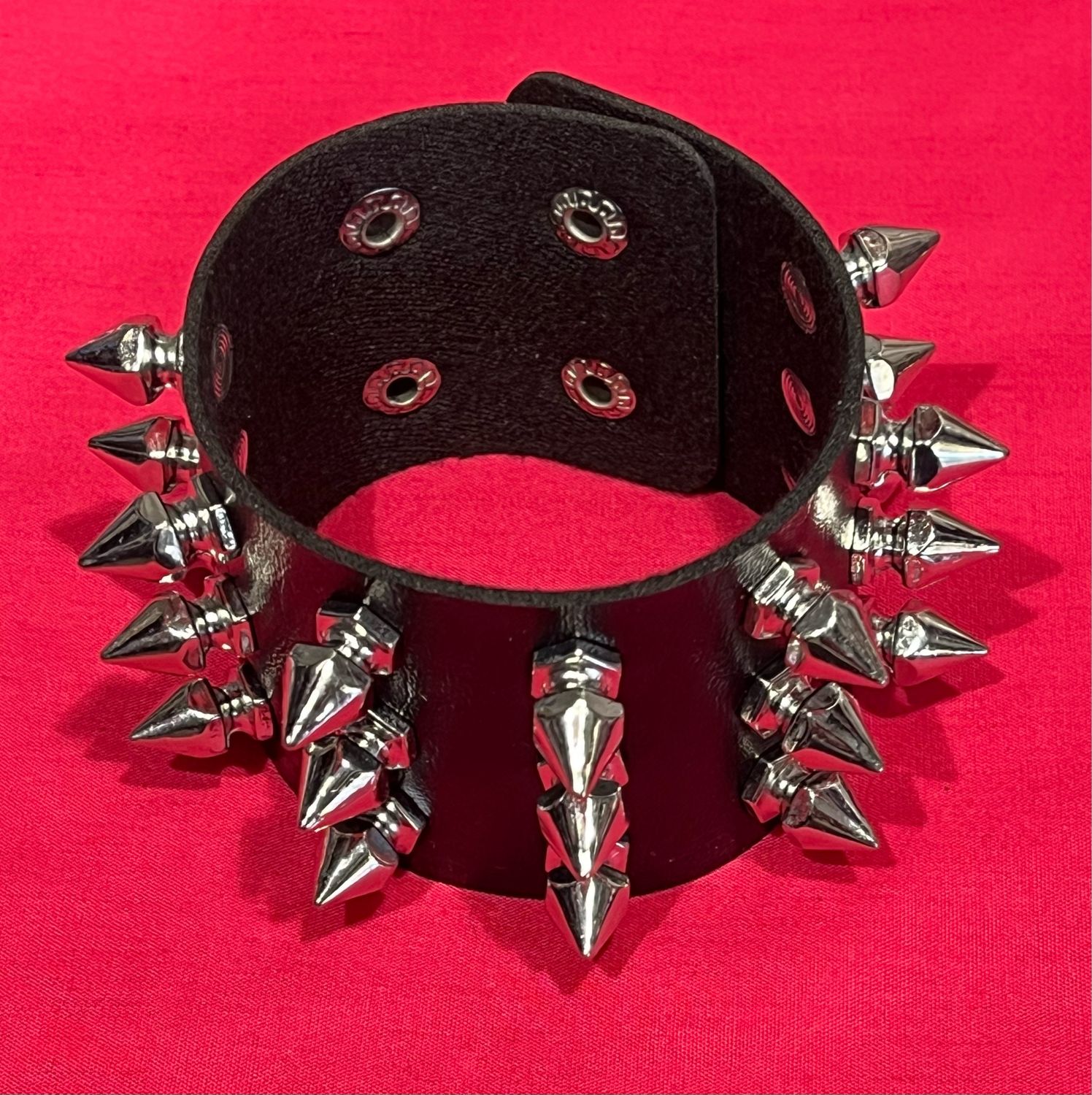 Extra Wide Leather Bracelet With Spikes