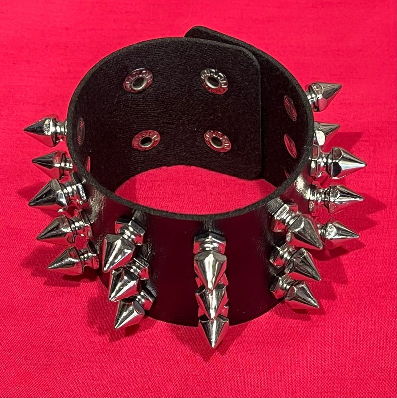 Extra Wide Leather Bracelet With Spikes