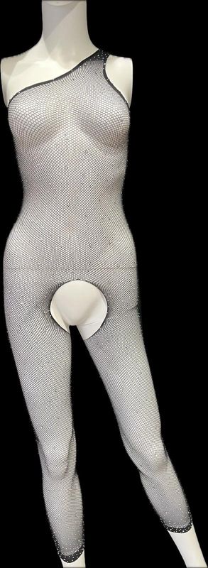 Fishnet Full Bodysuit With Zirconia