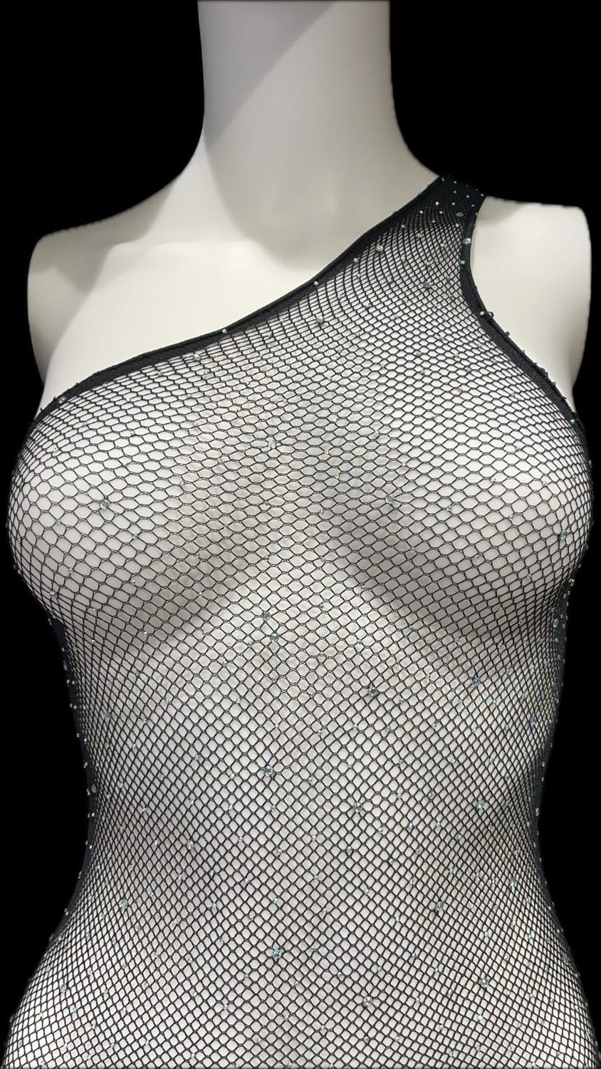 Fishnet Full Bodysuit With Zirconia