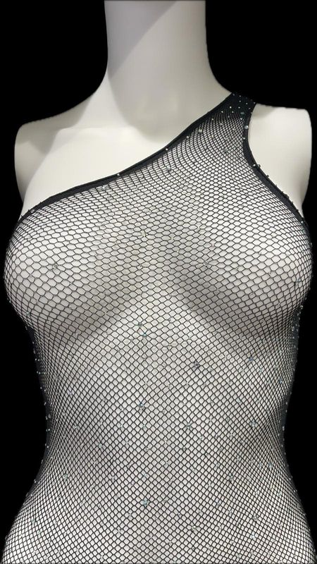 Fishnet Full Bodysuit With Zirconia
