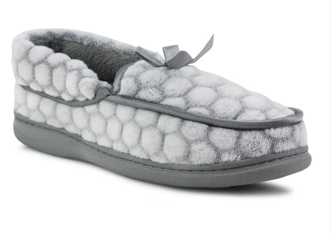 Faux Fur Slippers With Bow Grey