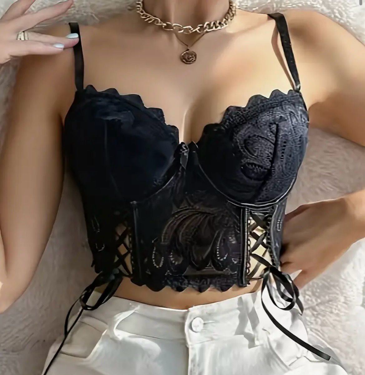 Beautiful Black Lace Corset With Ribbons