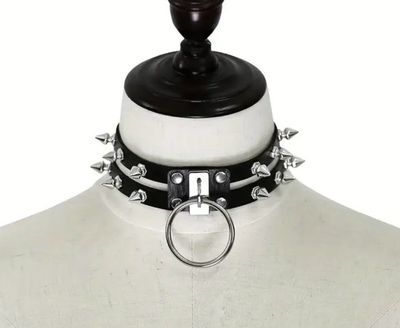 Leather Double Choker With Spikes