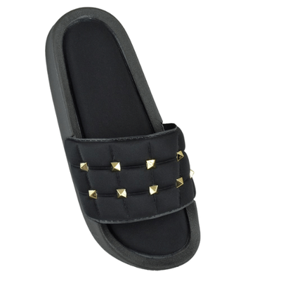 Quilted Black Sliders With Studs