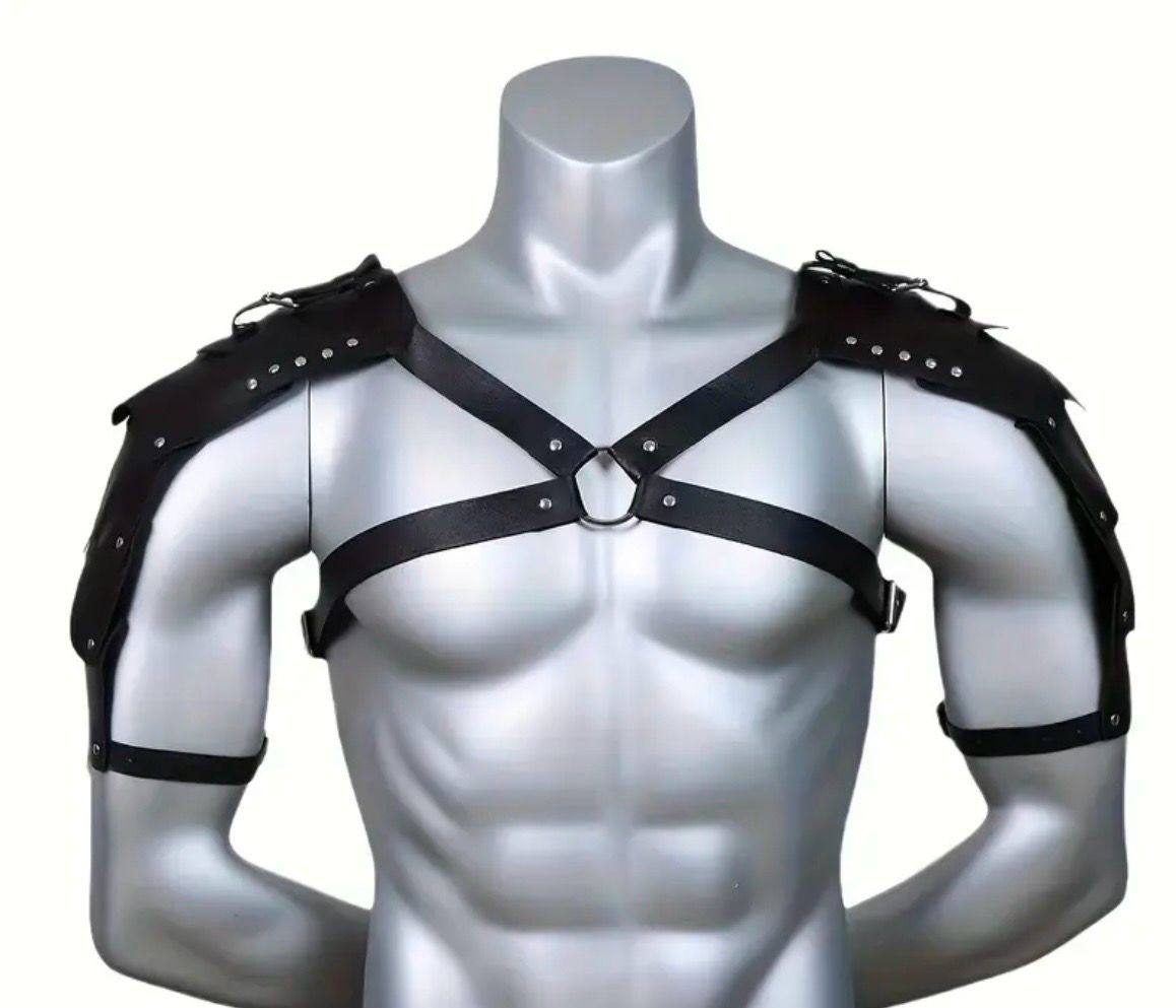 Two Shoulders Black Leather Armour Harness