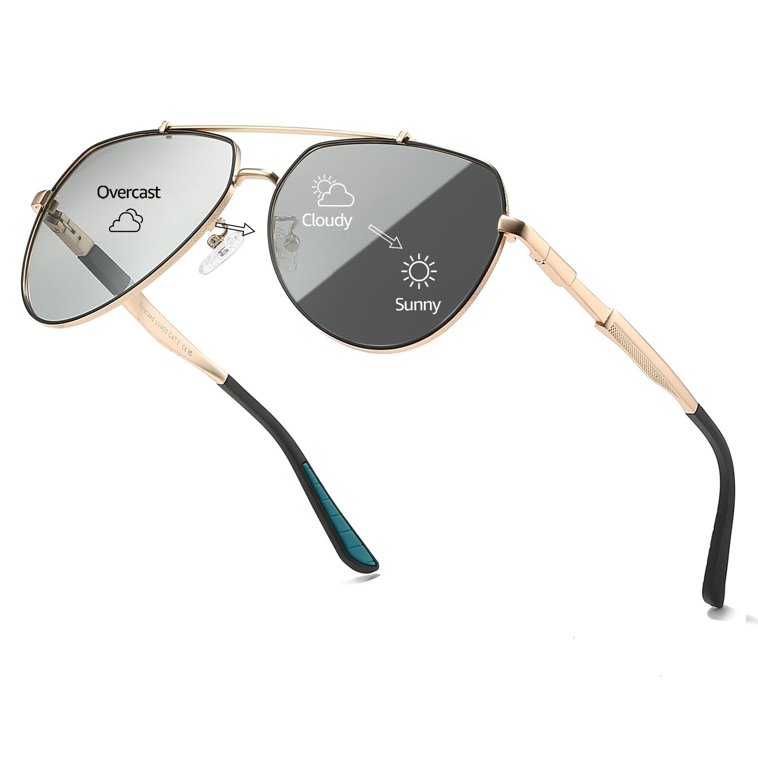 Gold Polarized Photochromic Trendy Sunglasses UV