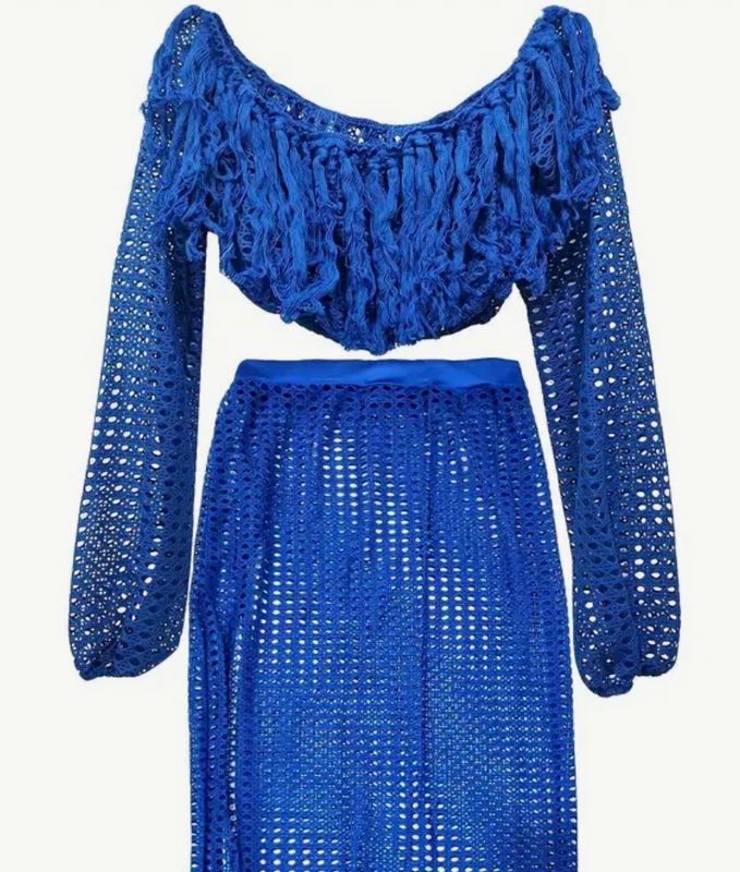 Blue Off Shoulder Bikini Cover Up