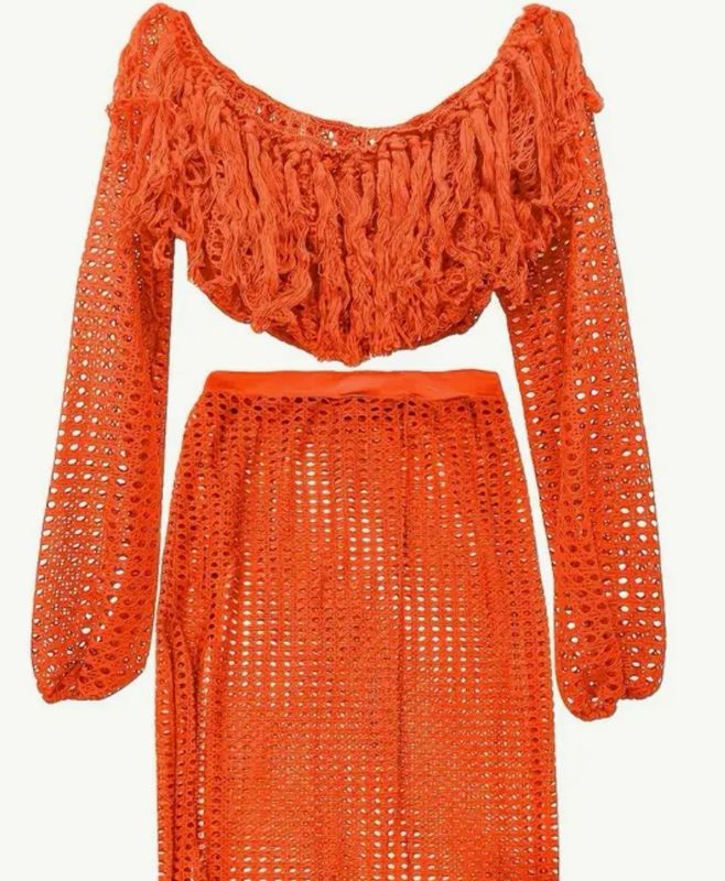 Orange Off Shoulder Bikini Cover Up