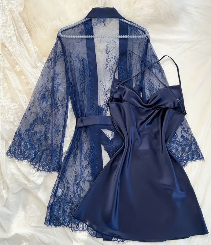 Sexy Navy Dressing Gown Set