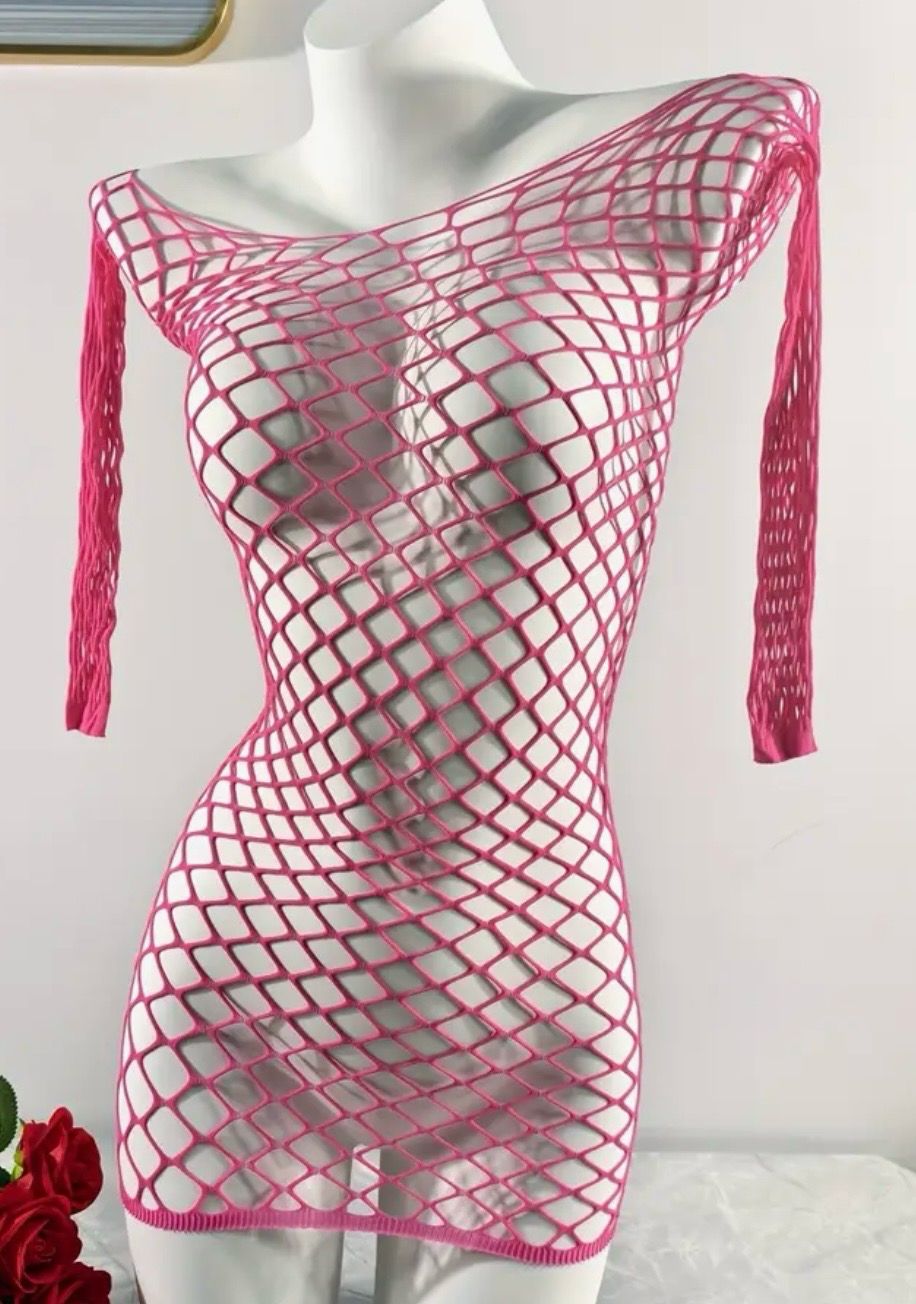 Off Shoulder Pink Fishnet Dress
