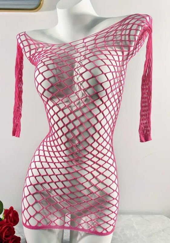 Off Shoulder Pink Fishnet Dress