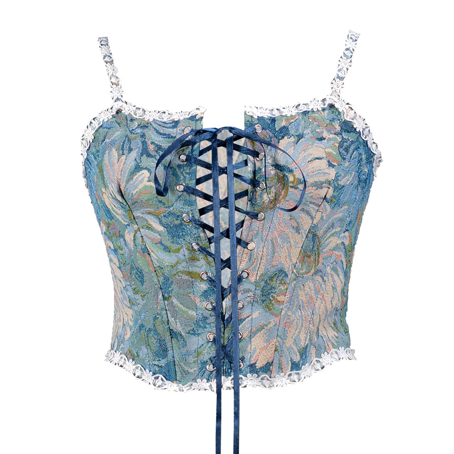 Retro Floral Blue Corset