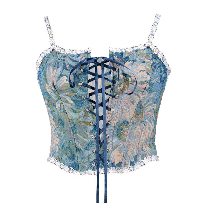 Retro Floral Blue Corset