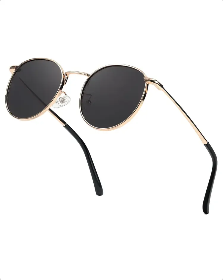 Gold Frame Vintage Round Polarized Sunglasses UV