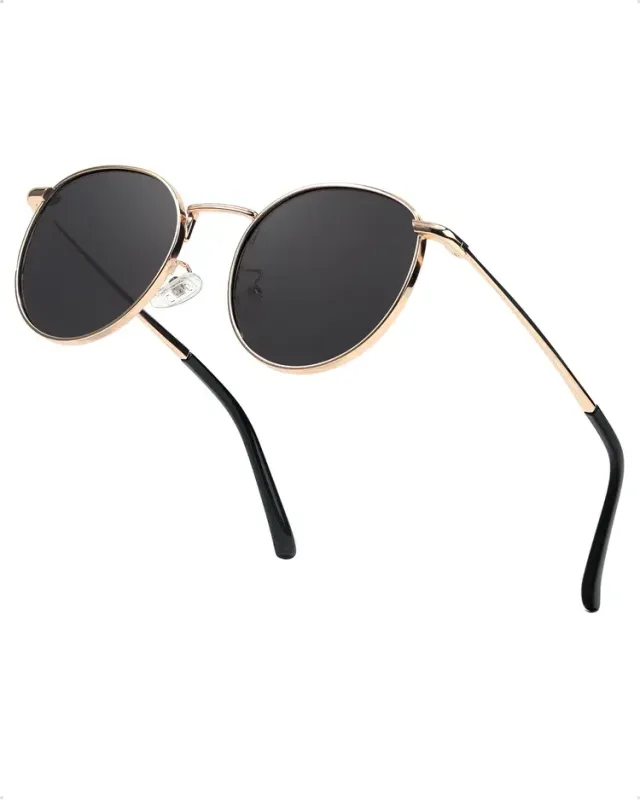 Gold Frame Vintage Round Polarized Sunglasses UV