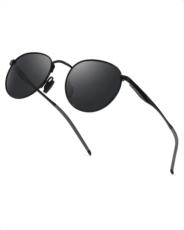 Black Frame Vintage Round Polarized Sunglasses UV