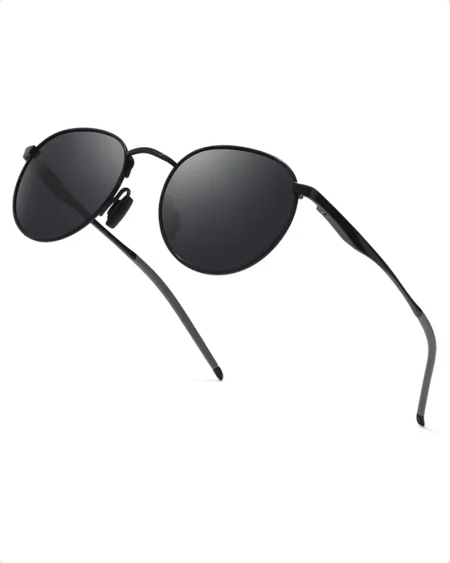 Black Frame Vintage Round Polarized Sunglasses UV