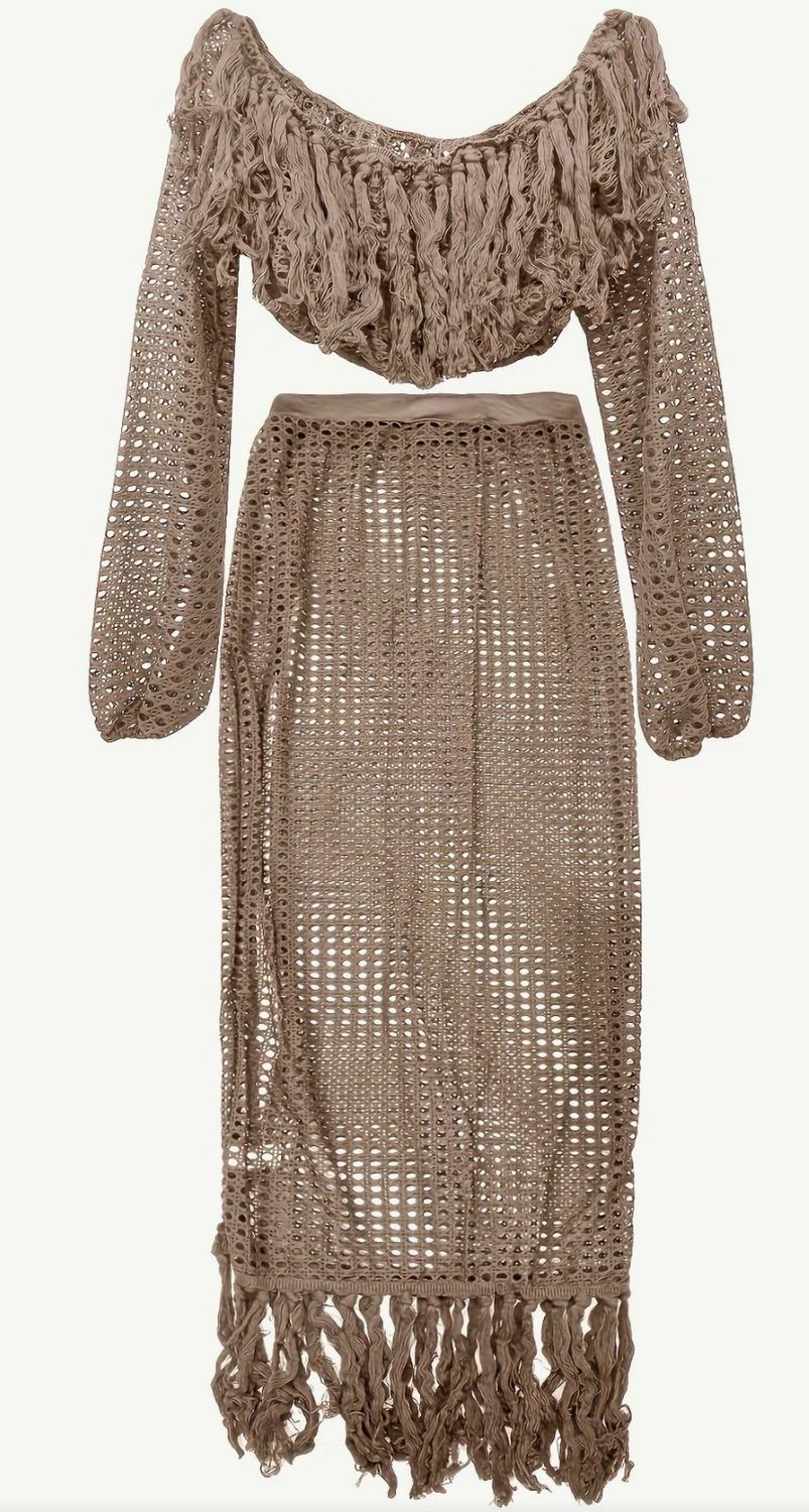 Beige Off Shoulder Bikini Cover Up