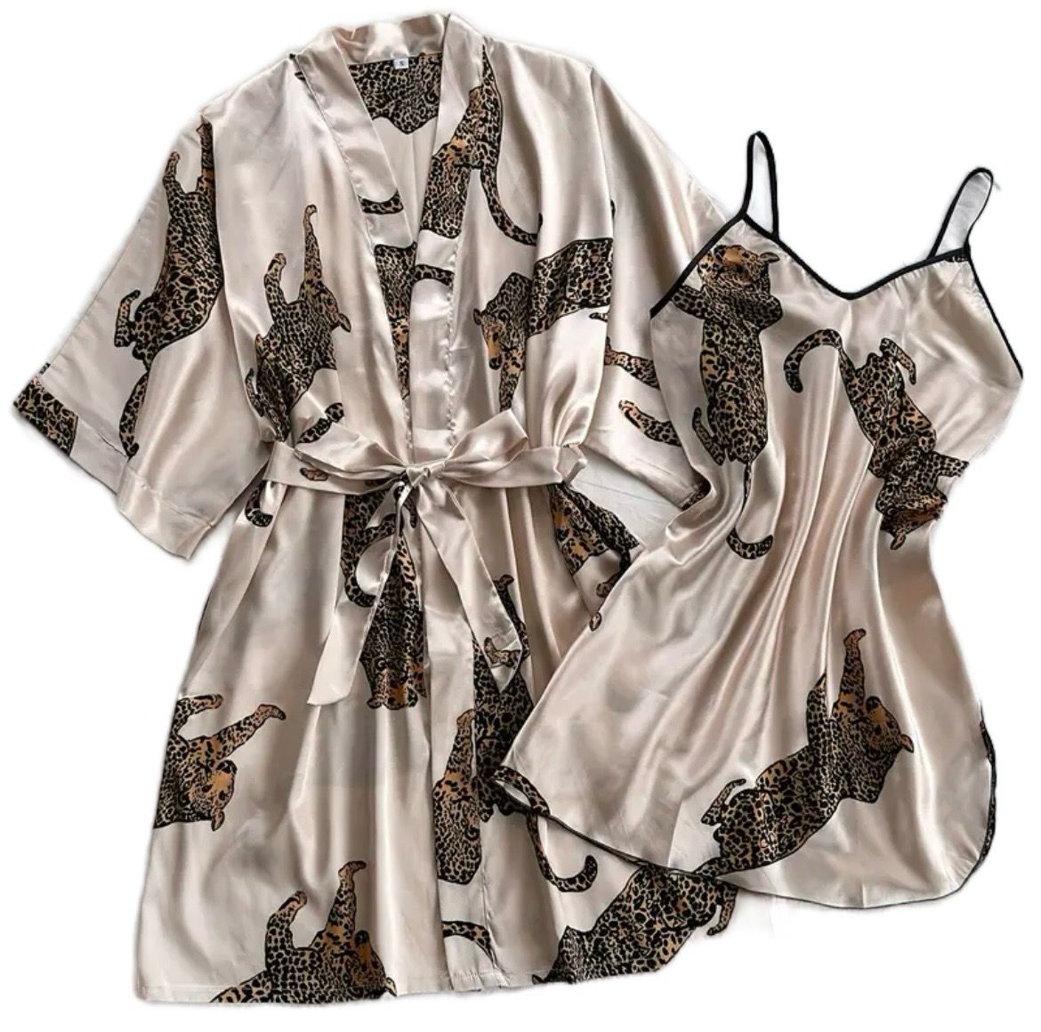 Satin Dressing Gown Set Cheetah